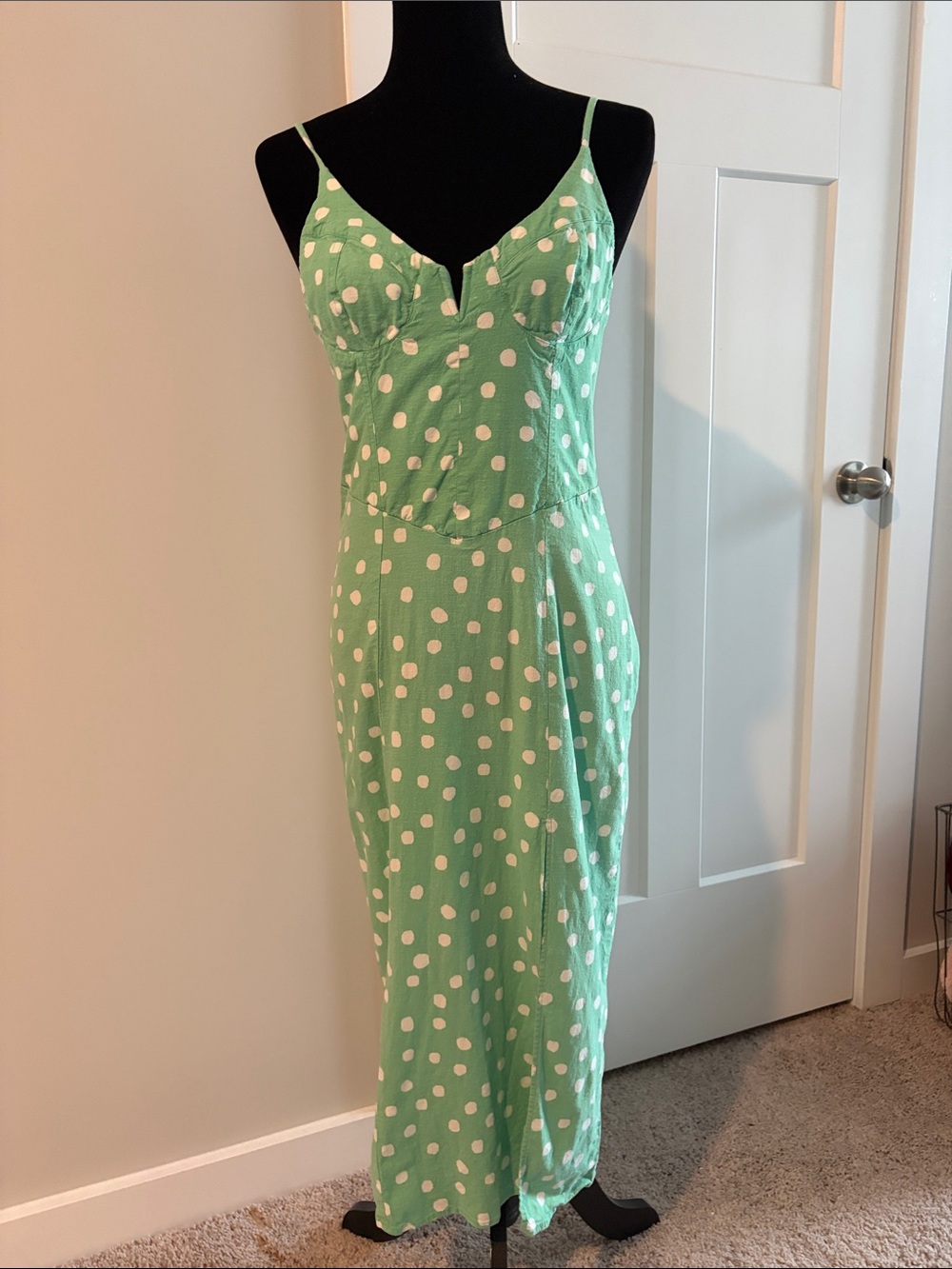 Urban Outfitters Green/White Polka Dot Midi Dress
